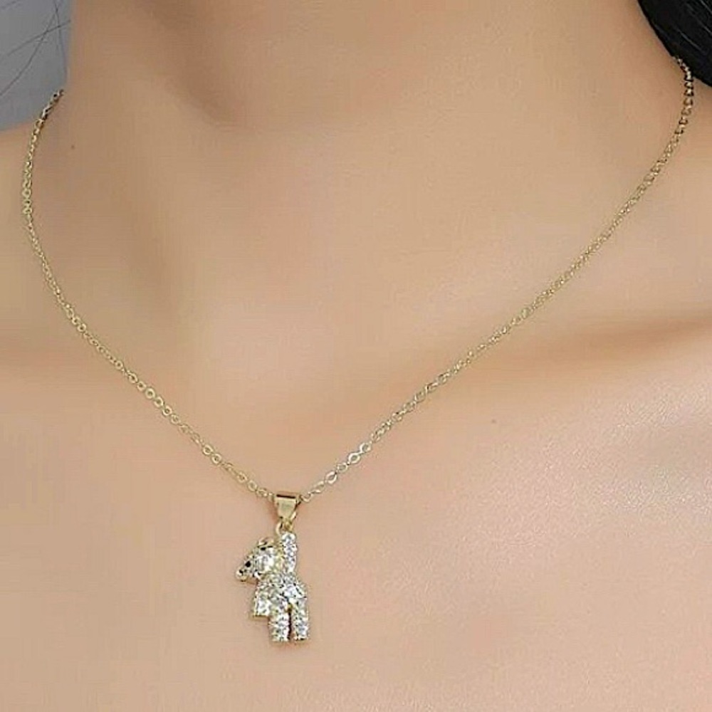 Teddy Bear Gold Plated Zircon Charm Pendant Necklace - Picture 4 of 6